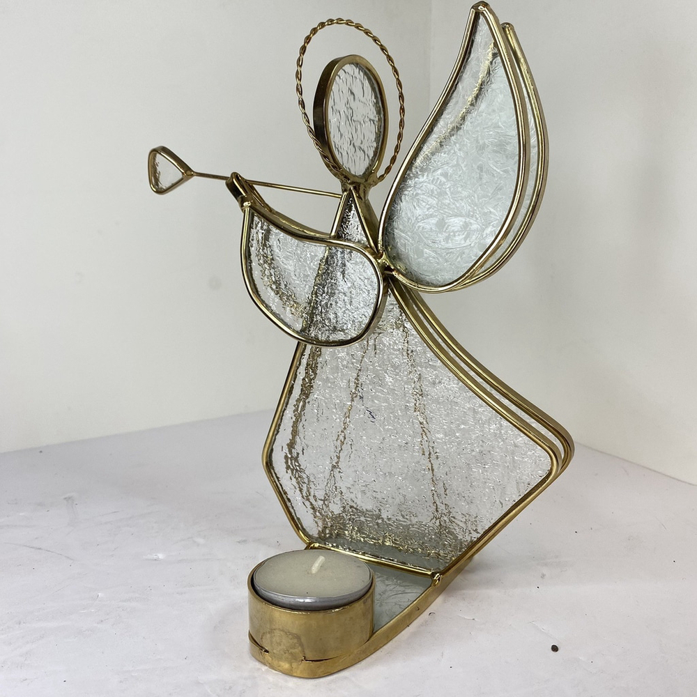 Stained Glass Angel White Glass 3D Standing Figurine 3-Dimensional 8”